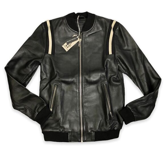 Bolongaro Trevor TALL Haden Leather Bomber Black Jacket Coat - Picture 1 of 10